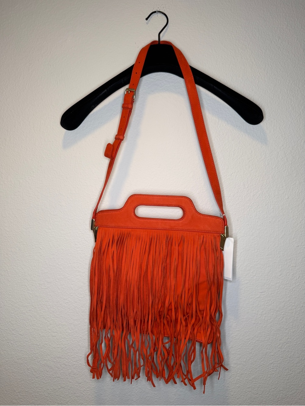 Orange Fringe Suede Crossbody Bag